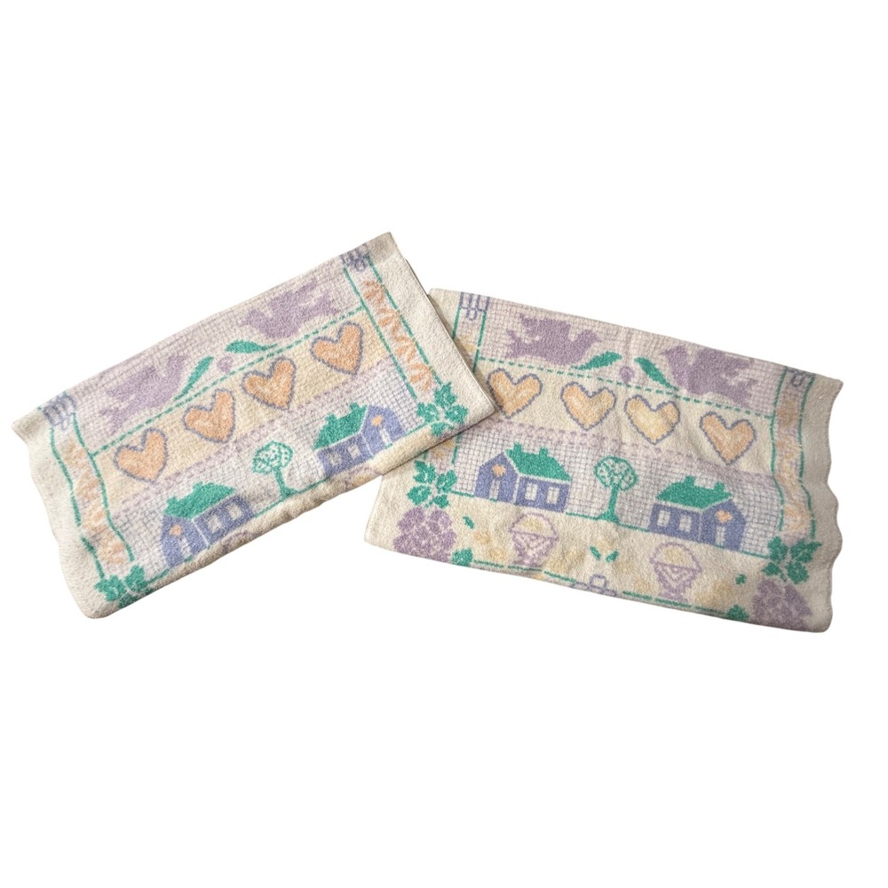 Vintage Caldwell Tradition Collection Hand Towels Set 2 Country Cottage Hearts